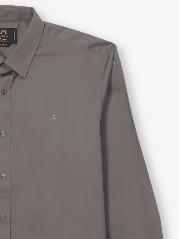 BEING HUMAN solid grey cotton casual wear shirt