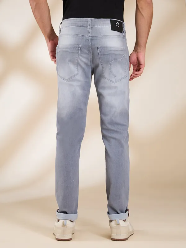 BEING HUMAN solid grey slim tapered jeans for mens
