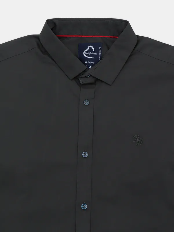 Being Human solid military green cotton shirt