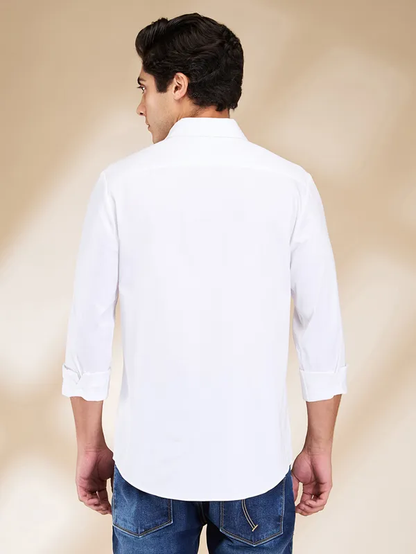 BEING HUMAN solid white slim fit shirt