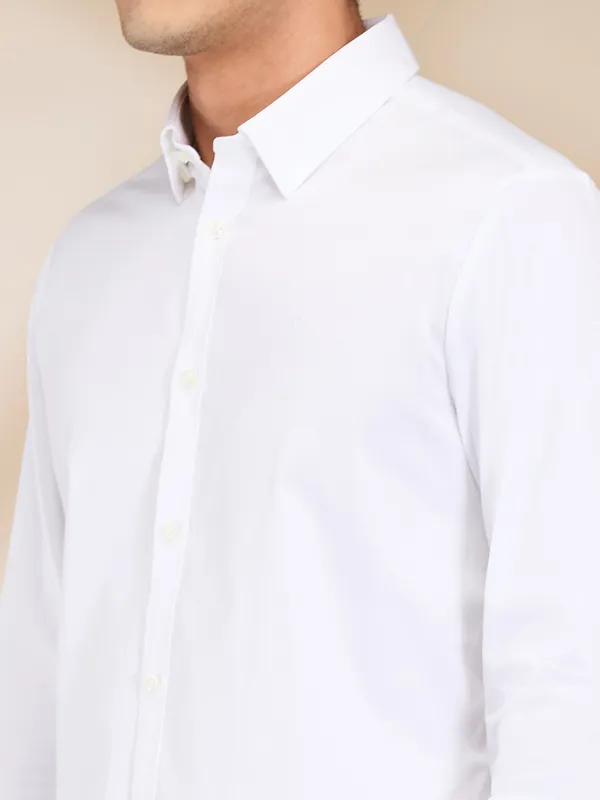 BEING HUMAN solid white slim fit shirt