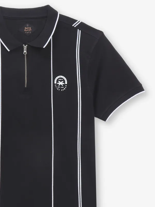 BEING HUMAN stripe black cotton polo t-shirt