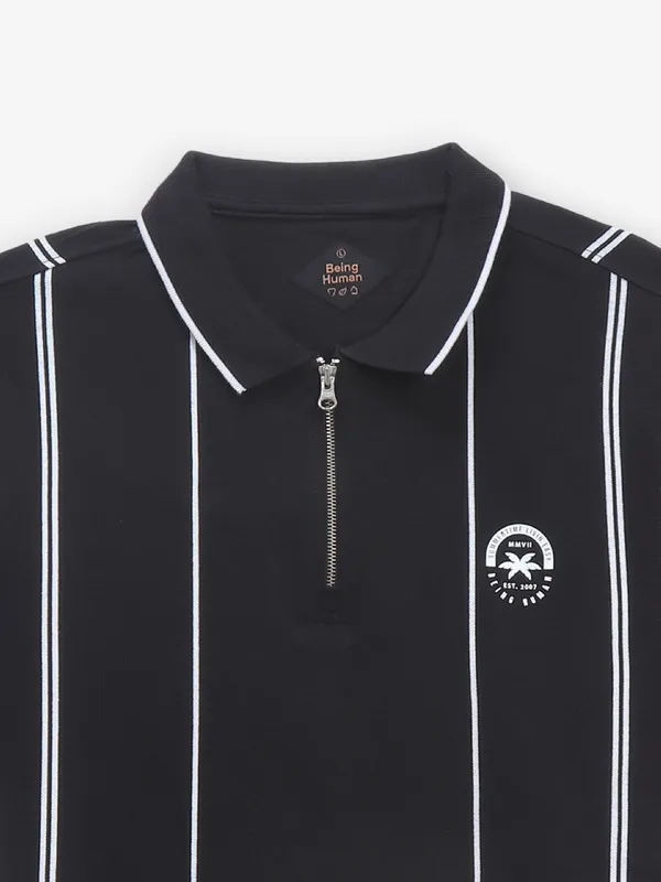 BEING HUMAN stripe black cotton polo t-shirt