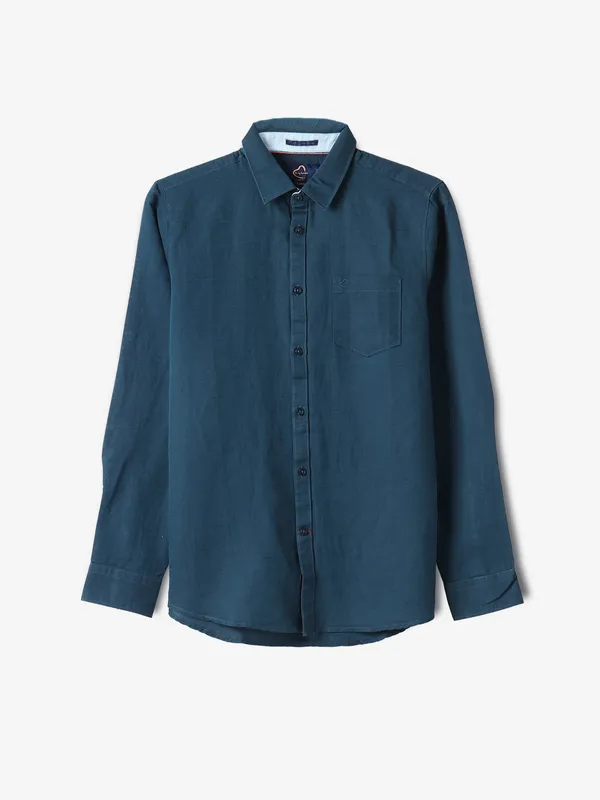 BEING HUMAN teal blue cotton plain shirt