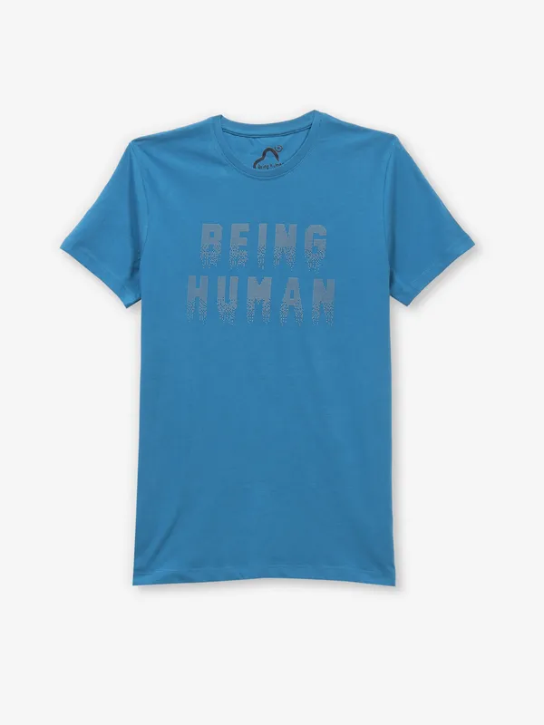 BEING HUMAN teal blue cotton t-shirt