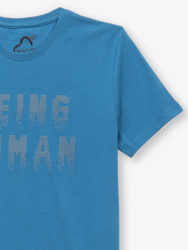 BEING HUMAN teal blue cotton t-shirt