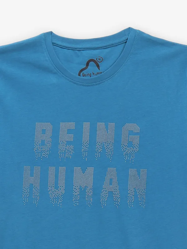 BEING HUMAN teal blue cotton t-shirt