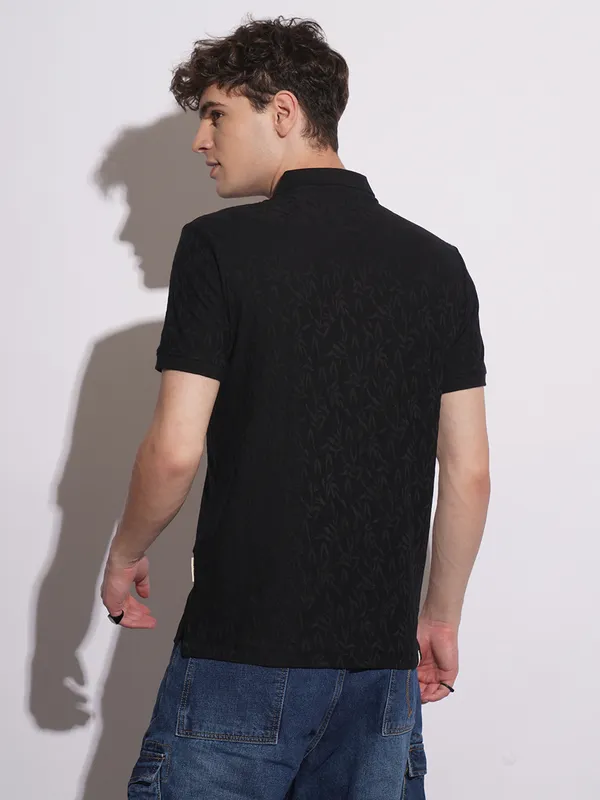 BEING HUMAN textured black slim fit mens polo t-shirt