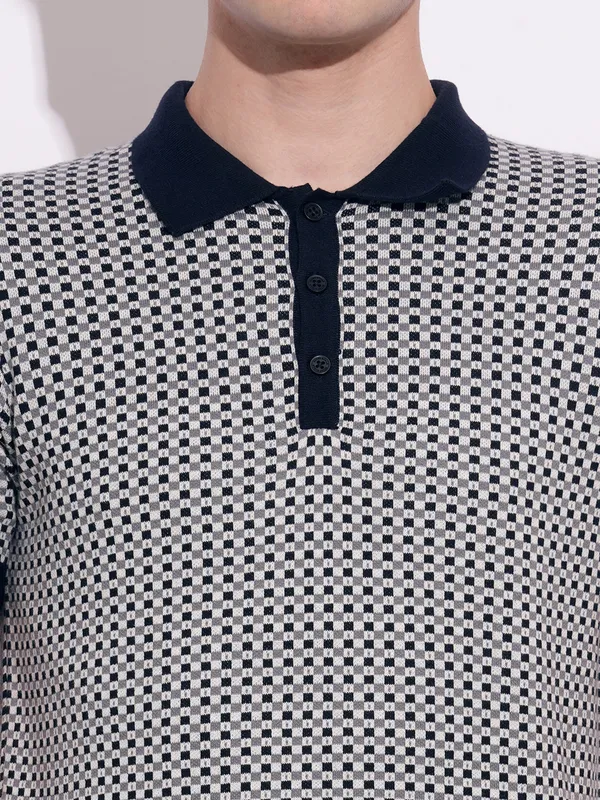 BEING HUMAN textured navy cotton polo t-shirt