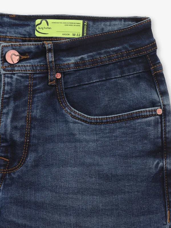 BEING HUMAN washed dark navy slim fit denim