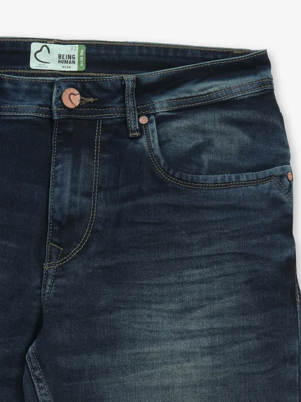BEING HUMAN washed navy fit jeans