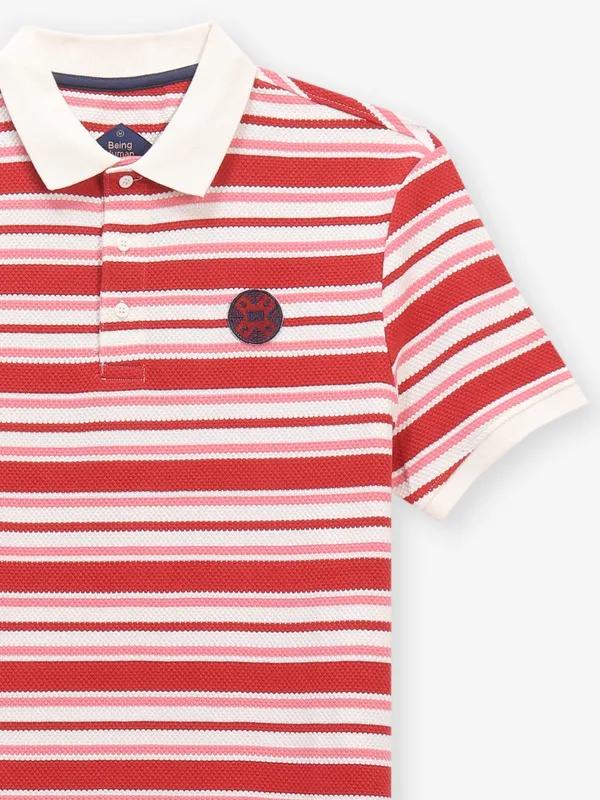 BEING HUMAN white and brown stripe cotton t-shirt