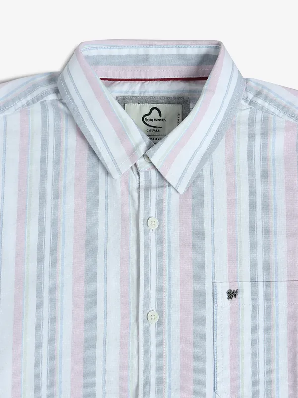 BEING HUMAN white and pink cotton shirt