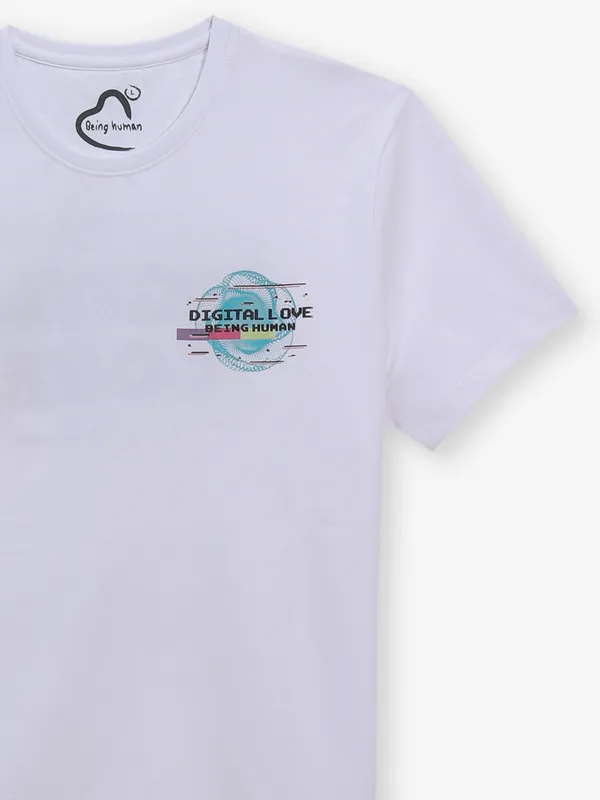 BEING HUMAN white cotton casual t-shirt for men