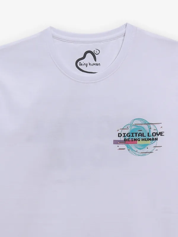BEING HUMAN white cotton casual t-shirt for men