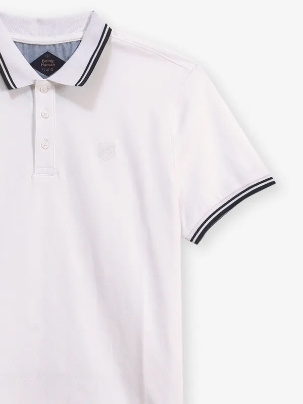 BEING HUMAN white cotton plain t-shirt