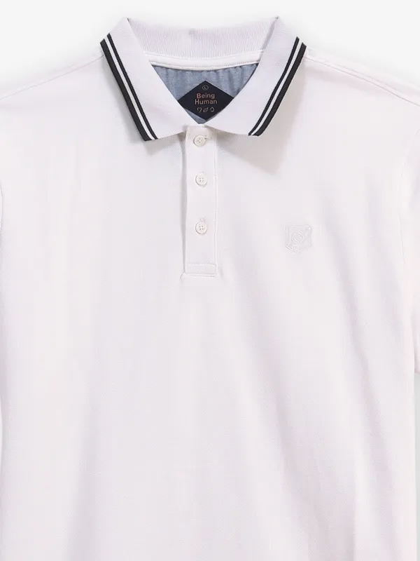 BEING HUMAN white cotton plain t-shirt