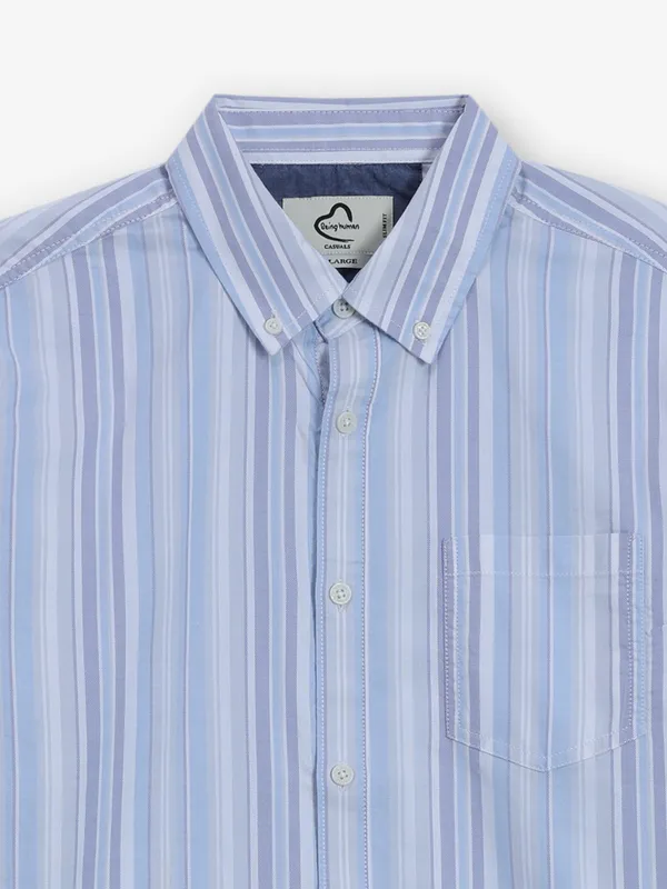 BEING HUMAN white stripe cotton shirt