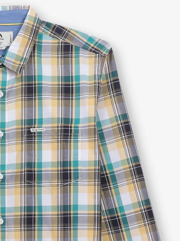 BEING HUMAN yellow and green checks shirt
