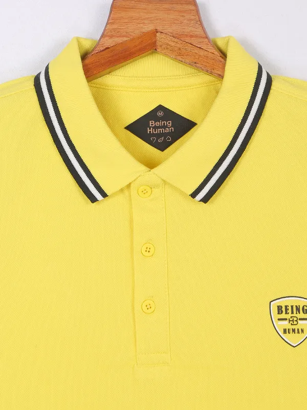 Being Human yellow cotton plain t shirt
