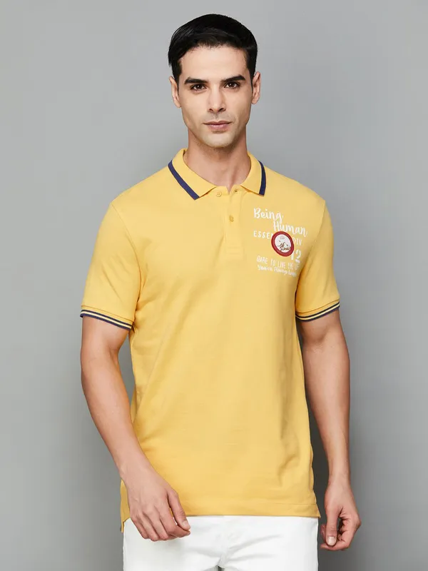 Being Human yellow printed polo t shirt