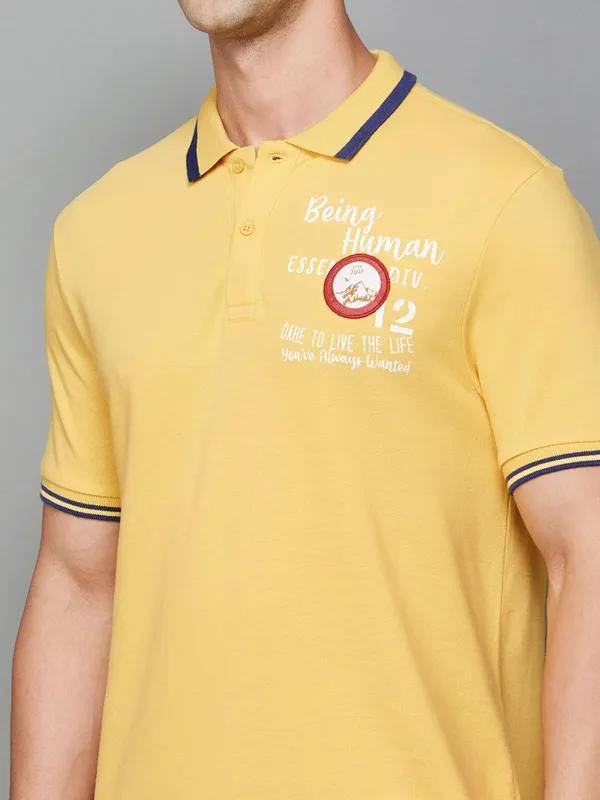 Being Human yellow printed polo t shirt