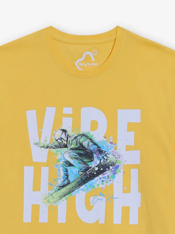 BEING HUMAN yellow printed slim t-shirt