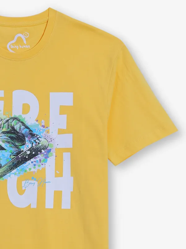BEING HUMAN yellow printed slim t-shirt