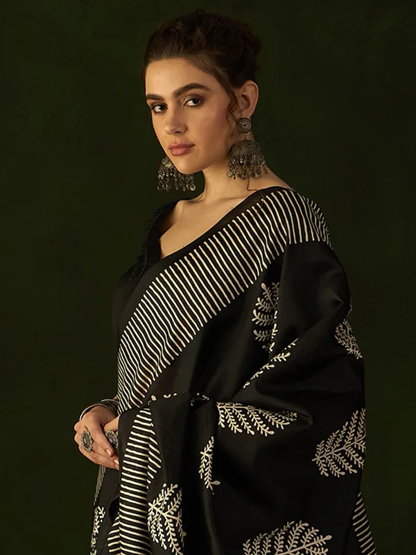 Bhagalpuri silk black saree with chic print