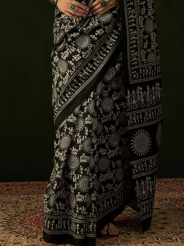 Bhagalpuri silk black saree with print