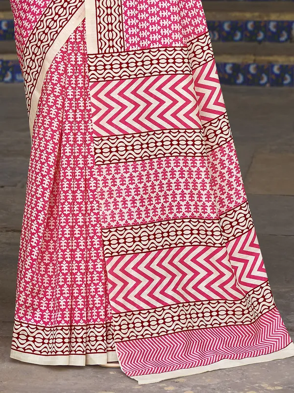 Bhagalpuri silk pink saree with chic print