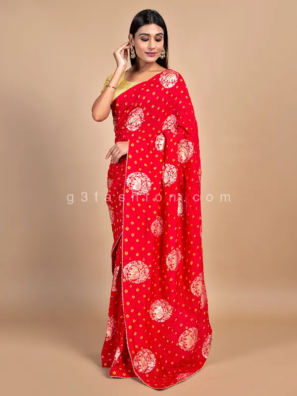 Bhandhej red wedding wear saree