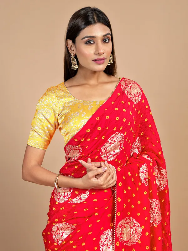 Bhandhej red wedding wear saree