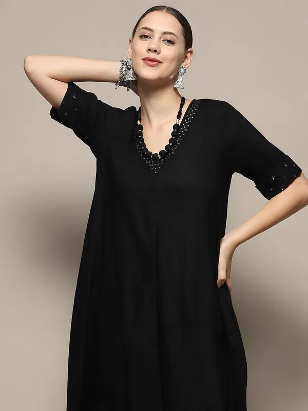 BIBA black rayon cotton kurti set