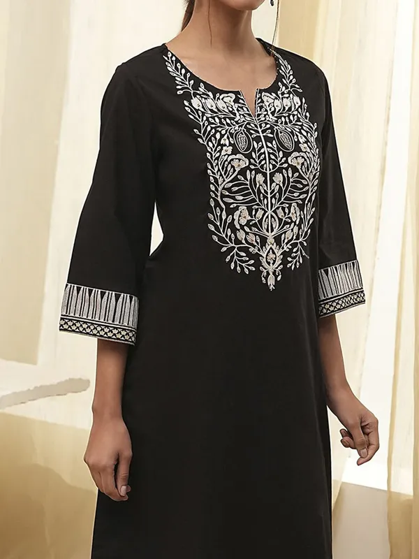 BIBA black silk embroidery kurti for women