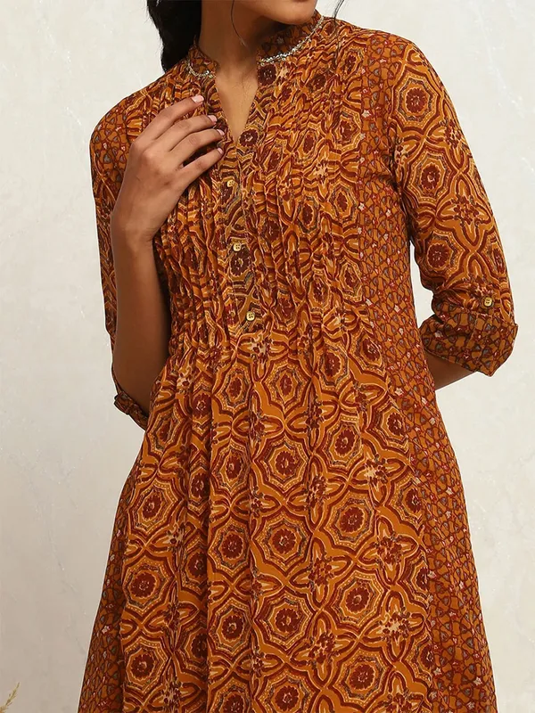 BIBA cotton mustard yellow printed kurti