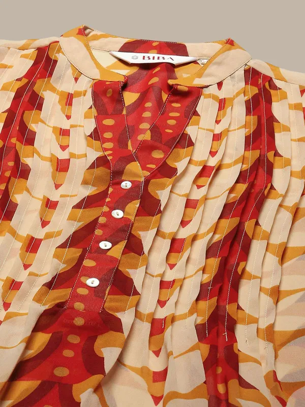 BIBA cream and red cotton kurti