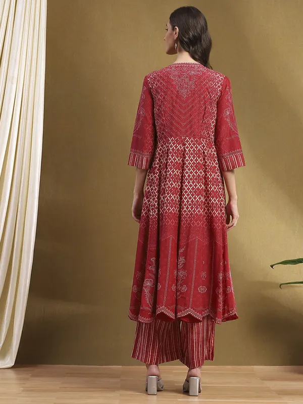 BIBA maroon printed jacket style palazzo set