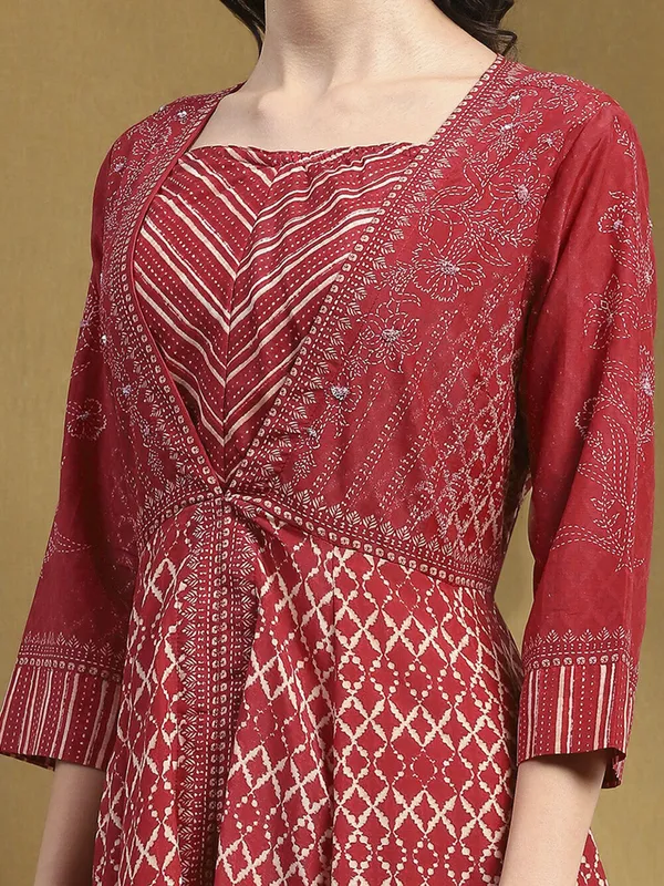 BIBA maroon printed jacket style palazzo set