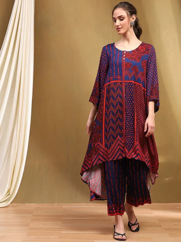 BIBA navy satin printed palazzo set