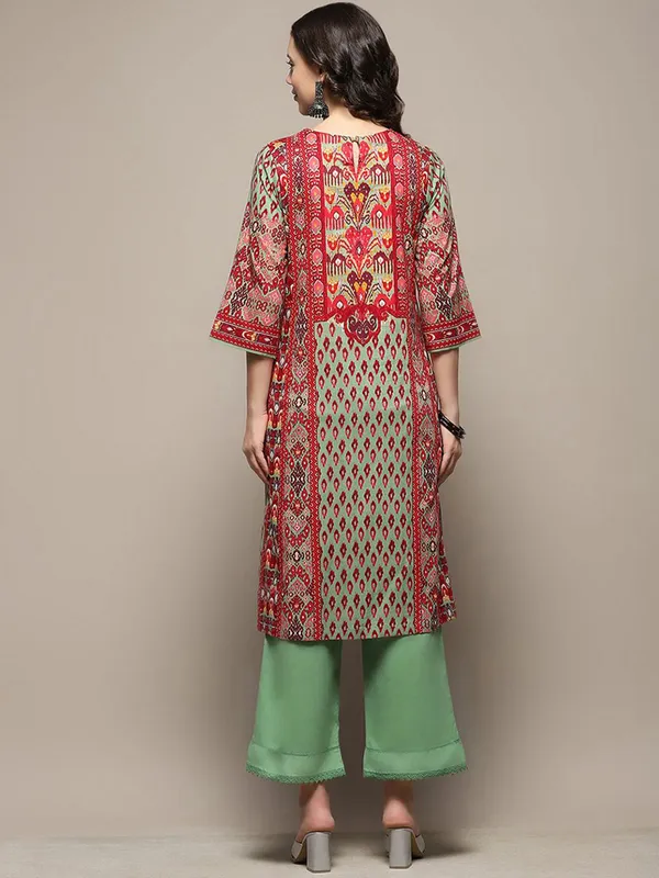 BIBA pista green rayon cotton kurti set