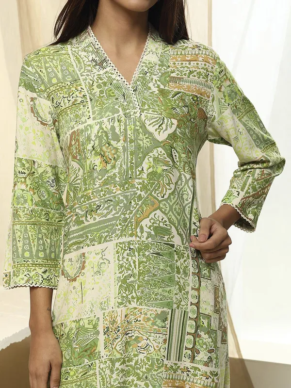 BIBA pista green silk printed kurti