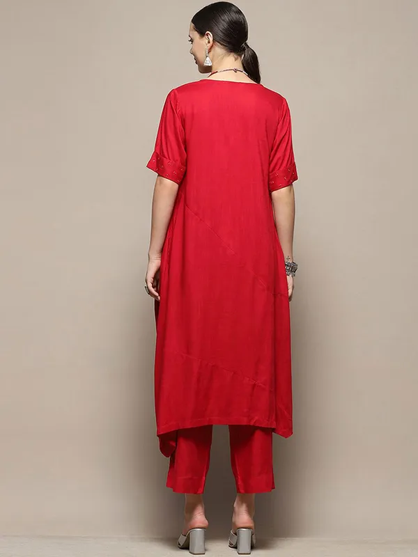 BIBA red rayon cotton kurti set