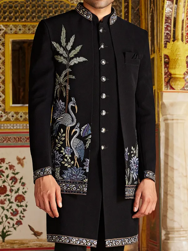 Black aesthetic terry rayon indo western for men