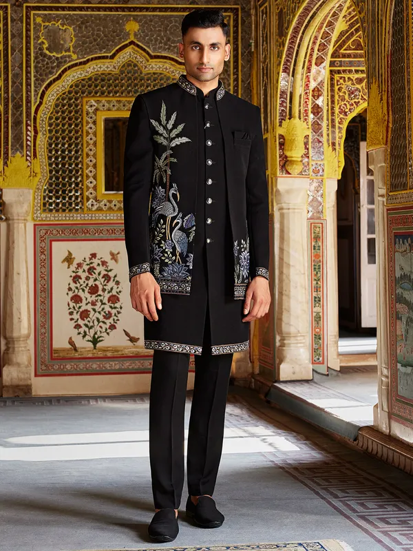 Black aesthetic terry rayon indo western for men