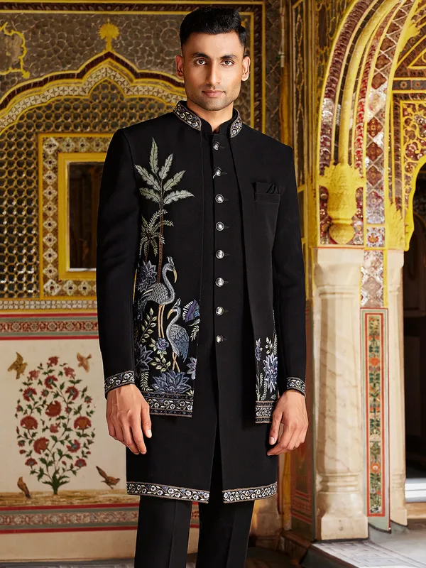Black aesthetic terry rayon indo western for men