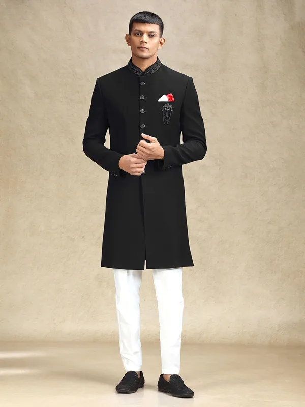 Black aesthetic terry rayon indo western for mens wear
