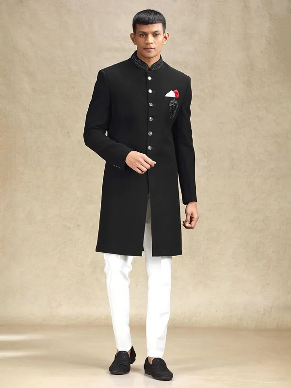 Black aesthetic terry rayon indo western for mens wear