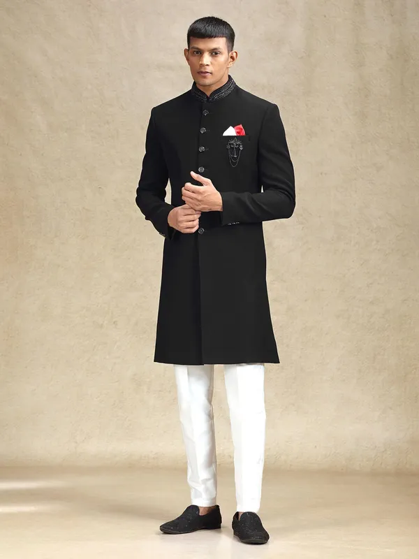 Black aesthetic terry rayon indo western for mens wear