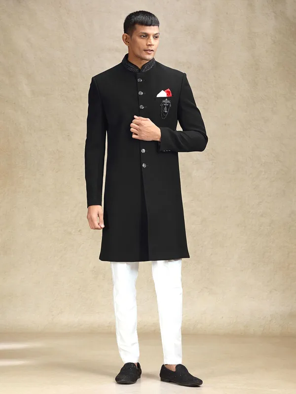 Black aesthetic terry rayon indo western for mens wear